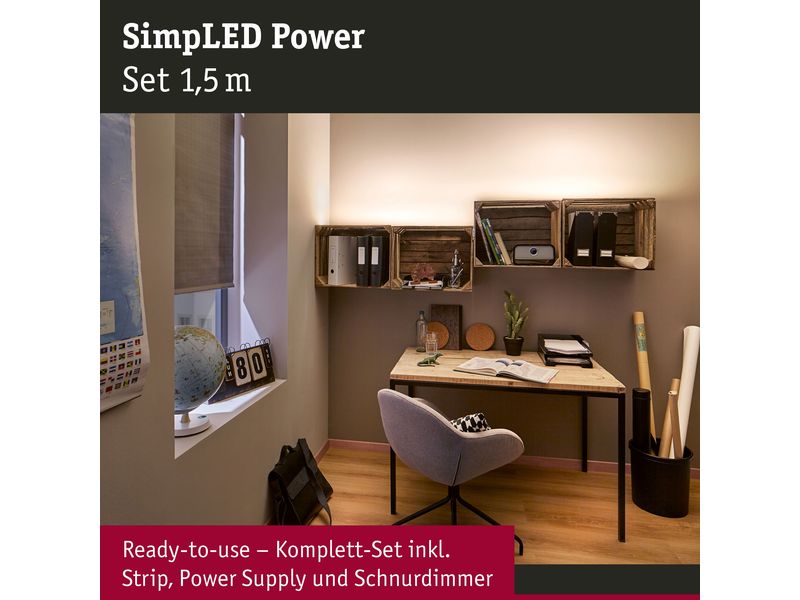 Paulmann LED-Stripe SimpLED Power 4000 K, 1.5 m Set Beschichteter LED-Streifen mit Schnurdimmer