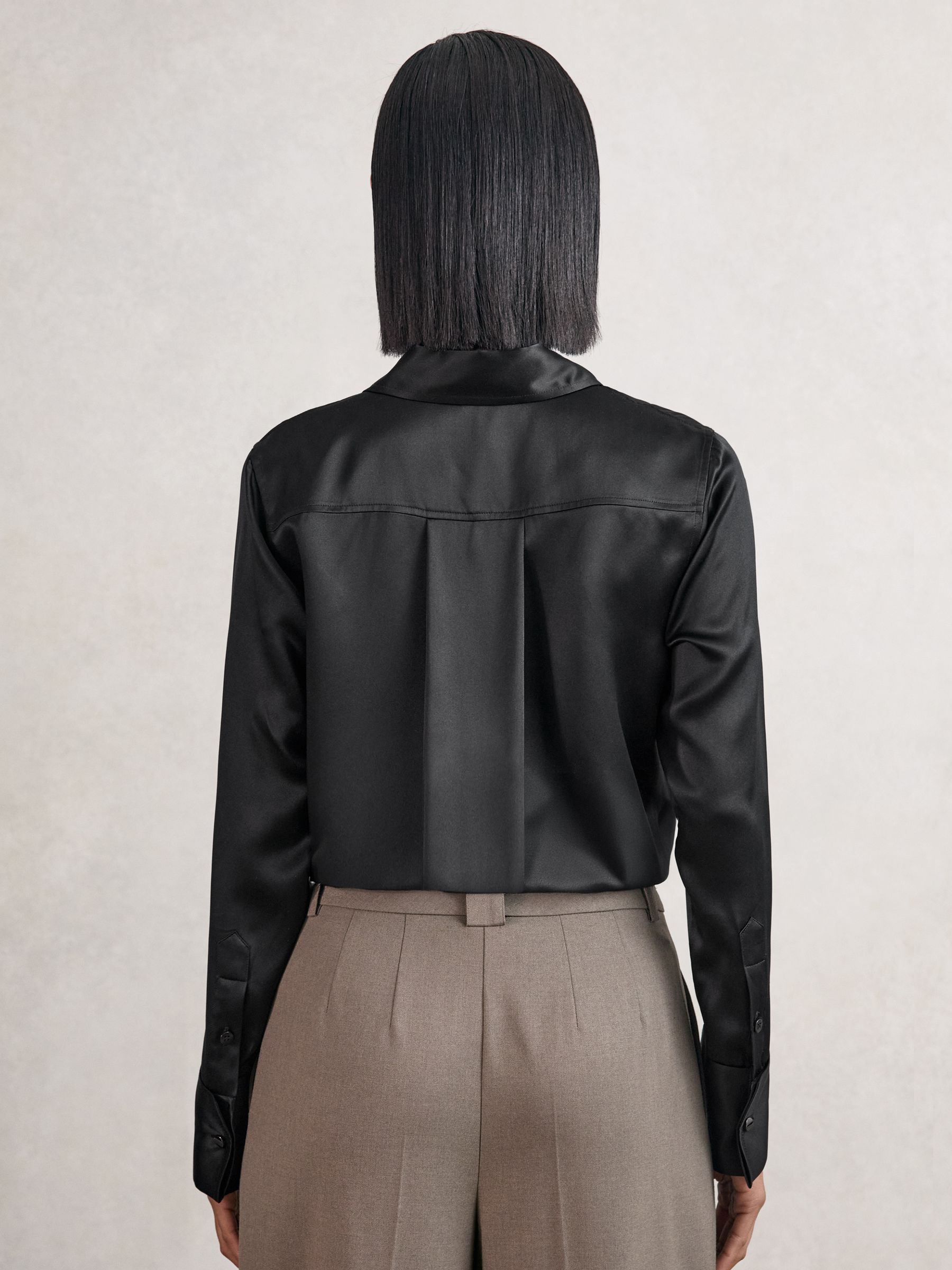 Zwart - Reiss Ameira Silk Satin Concealed Placket Shirt