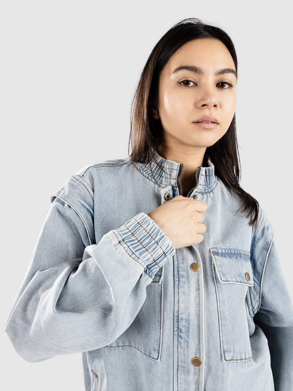 Blue Tomato Oversized Bomber Denim Jacket light wash denim