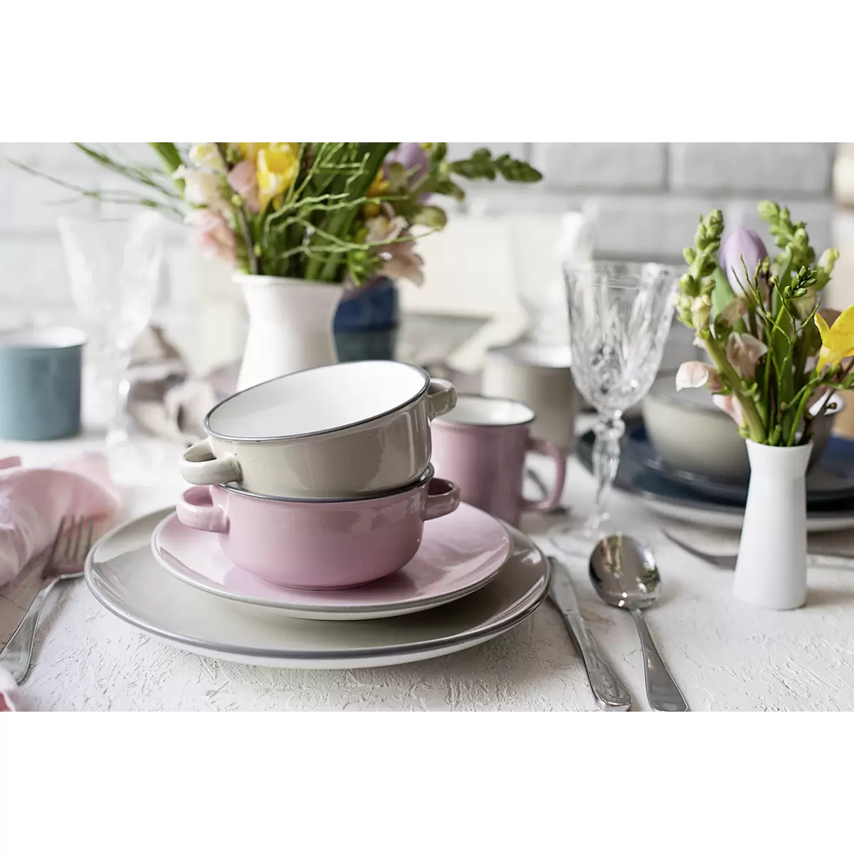 Suppentassen-Set 4tlg. MAILA beige,blau,rosa,petrol