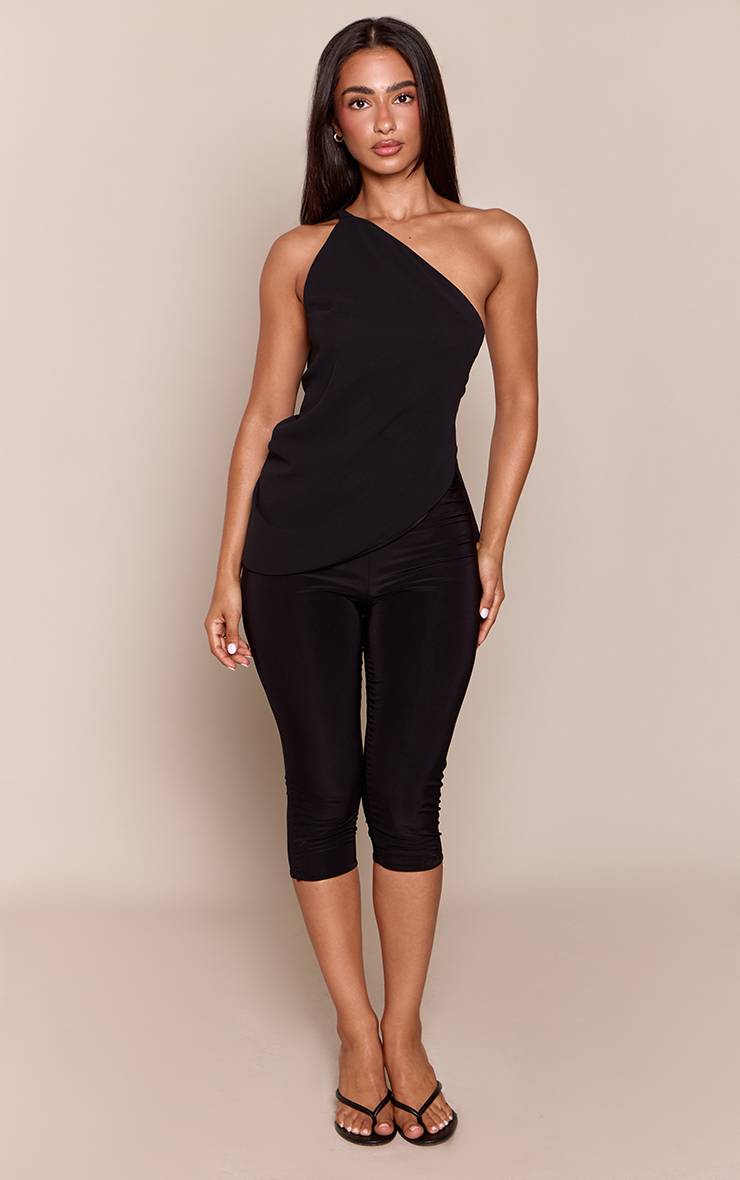 Noir Petite Haut En Mousseline Asymétrique À Une Épaule Avec Nœud Au Dos