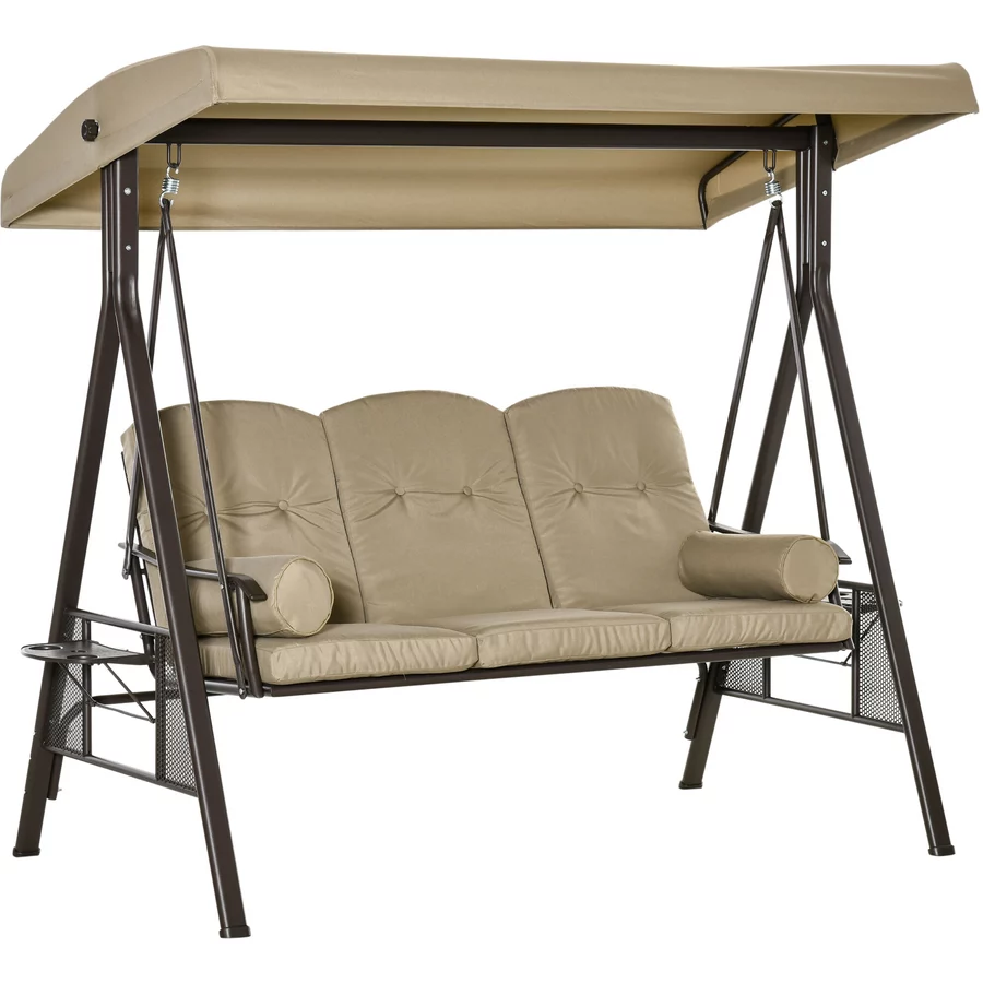 Outsunny Hollywoodschaukel als 3-Sitzer grau ,  braun