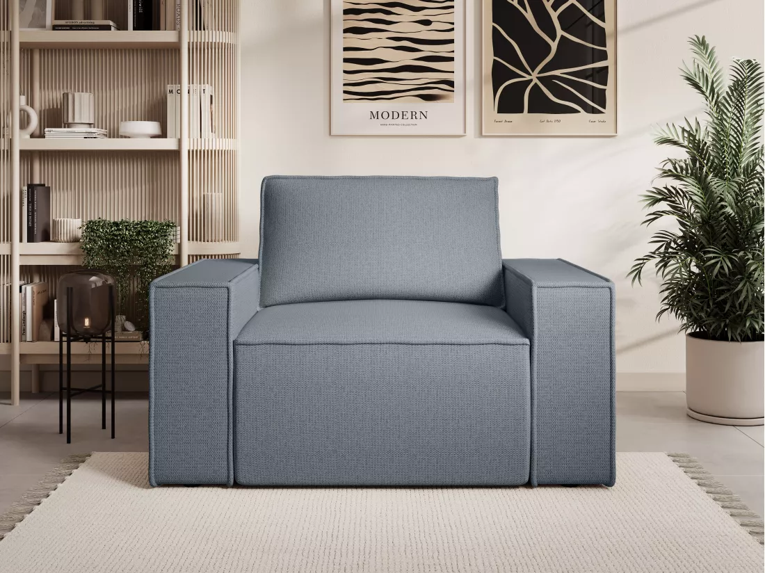 Fauteuil en tissu texturé bleu AMELIA