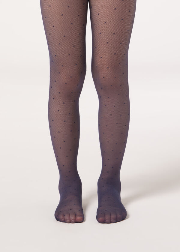 Meia-calça arrastão de bolinhas para meninas, 30 denier