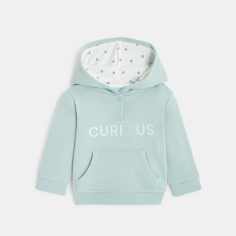 Sweat molleton à capuche brodé vert bébé fille Vert