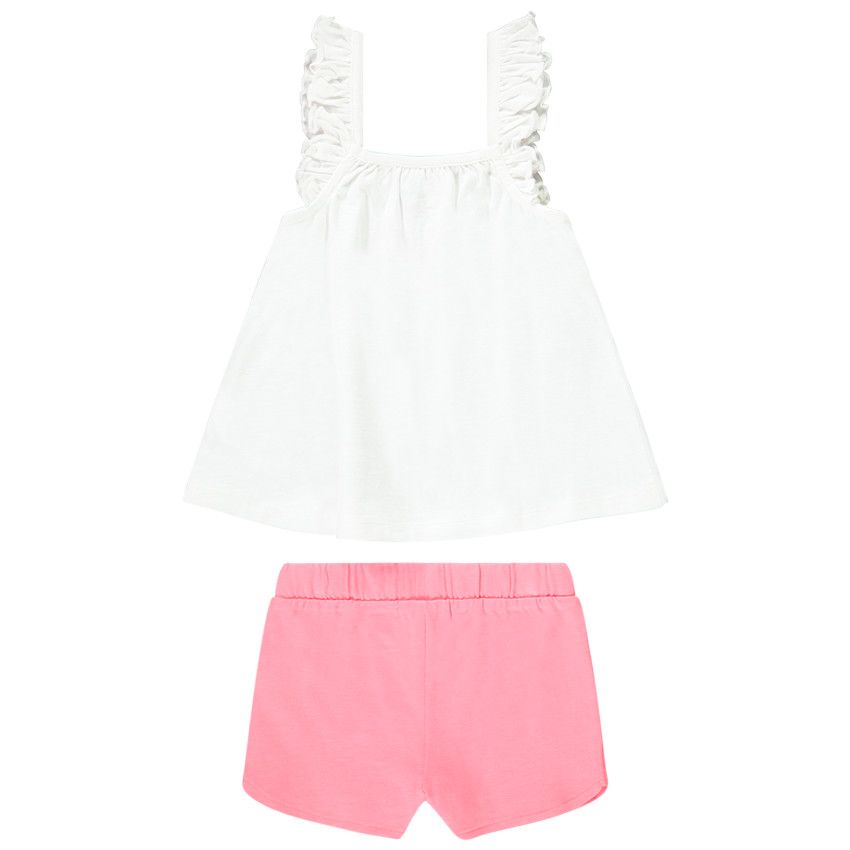 Ensemble de plage débardeur à bretelles volantées + short pour bébé fille - Blanc