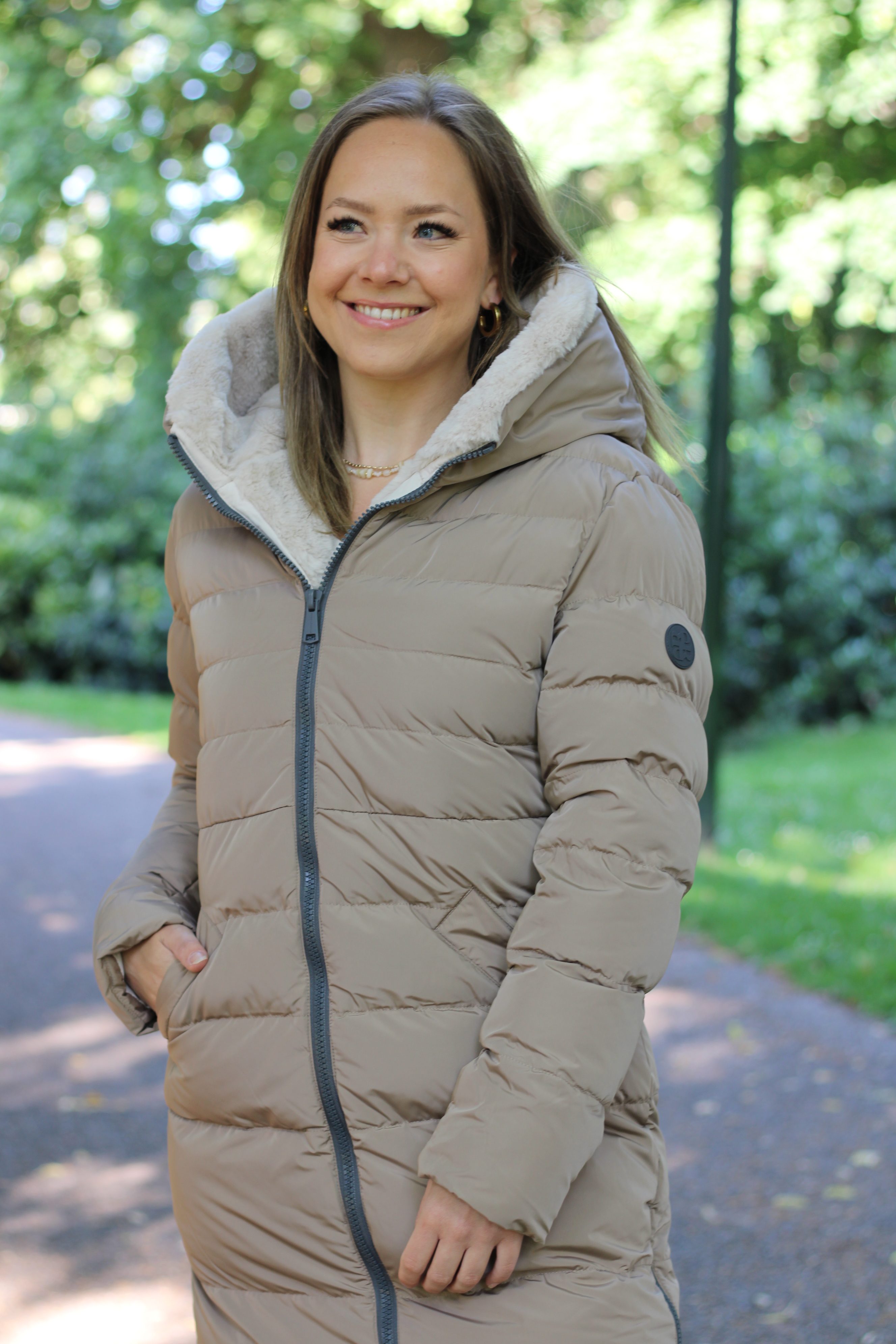 Rino & Pelle - Keila Fur Long Padded Hooded Coat - Toffee/Stone