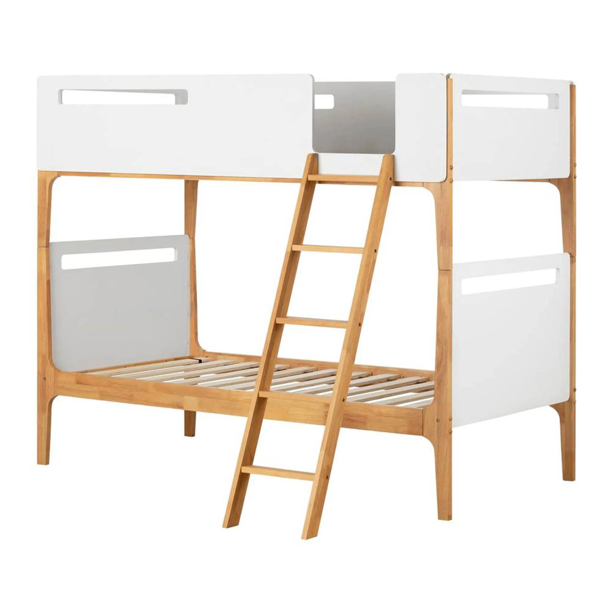 South Shore Lits Superposés Modernes Bebble - Blanc Solide et Bois Clair Exotique