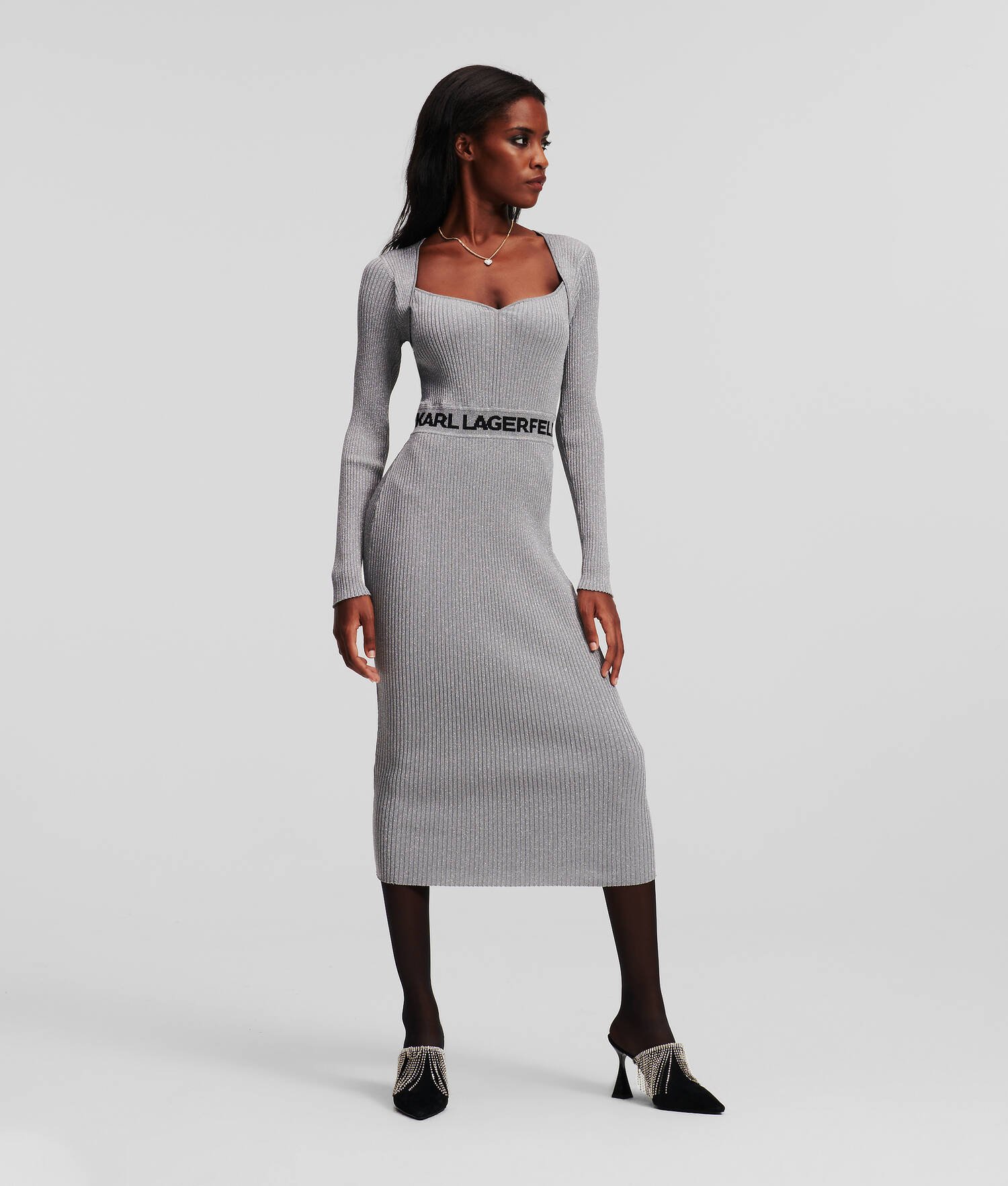 ROBE TRICOT EN LUREX À MANCHES LONGUES AVEC LOGO KARL