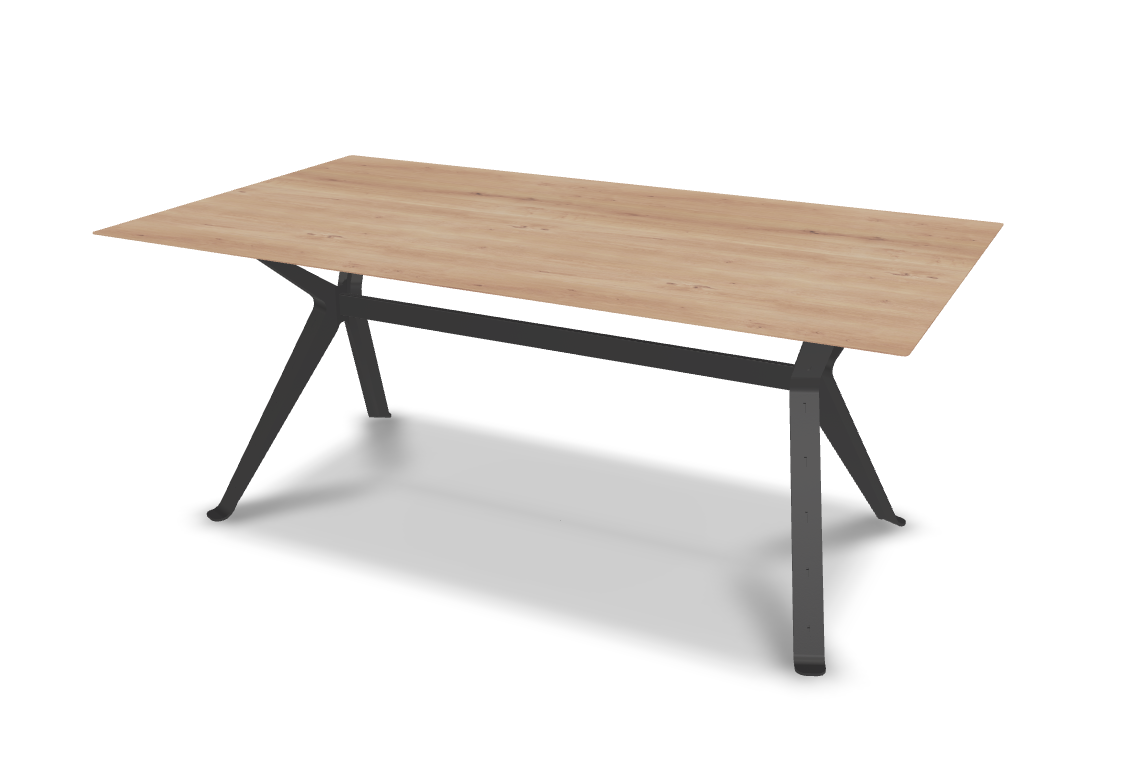 They & Me eettafel Chat – recht met afgeronde hoeken – eiken rustiek bianco olie – onderstel RAL9017 verkeerszwart 180 x 100 x 75 | Eiken Rustiek Bianco Olie | Verjongde Rand | Frame RAL9017 Verkeerszwart