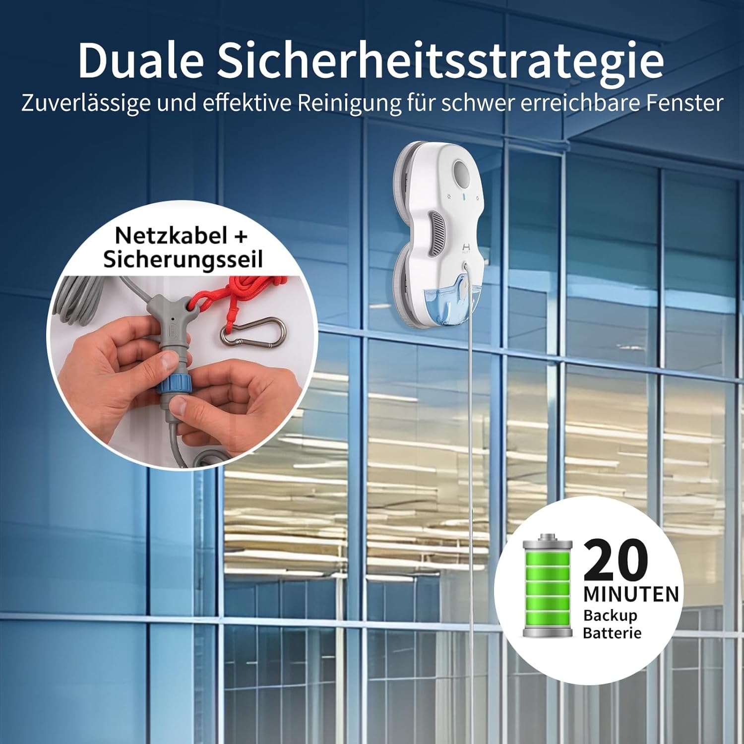 HUTT C7 Fensterputzroboter mit Sprühfunktion (HUTTHINK 5.0 intelligenten Frequenzsteuerung & Routenplanung, 80ml Wasser-/reinigungstank, schnelle 0,05m/s Reinigungsgeschwindigkeit, Sicherheits-Akku)