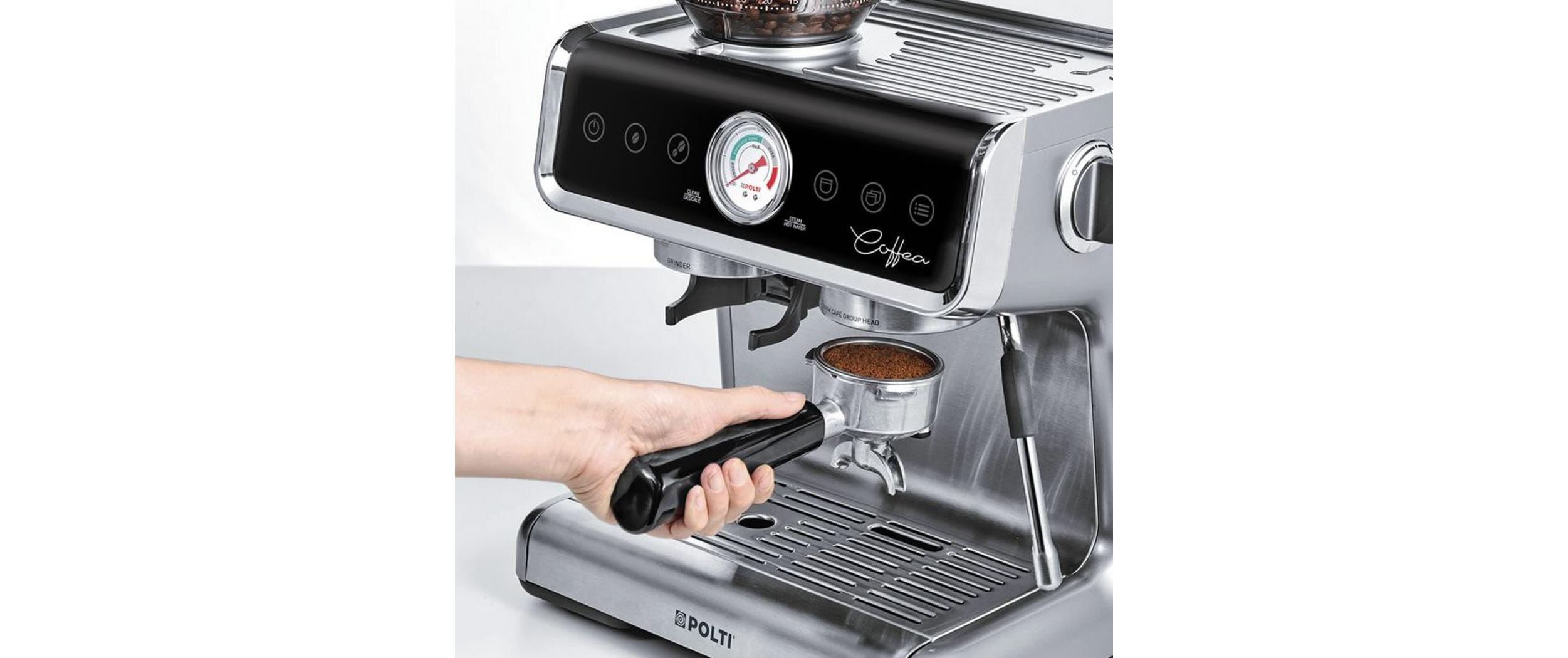 Siebträgermaschine Coffea G50S Silber<br>Kaffeemaschine mit integriertem Mahlwerk