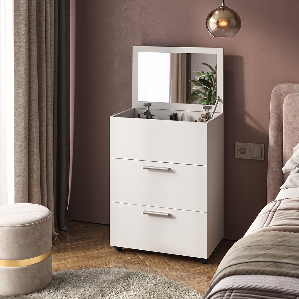 Vicco Schminktisch Hanna, 66 x 135 cm, Weiß, Frisiertisch mit 2 Schubladen Spiegel