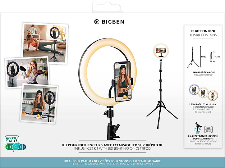 Kit Vlogging et Photographie XL avec trépied H.1,6m noir Bigben