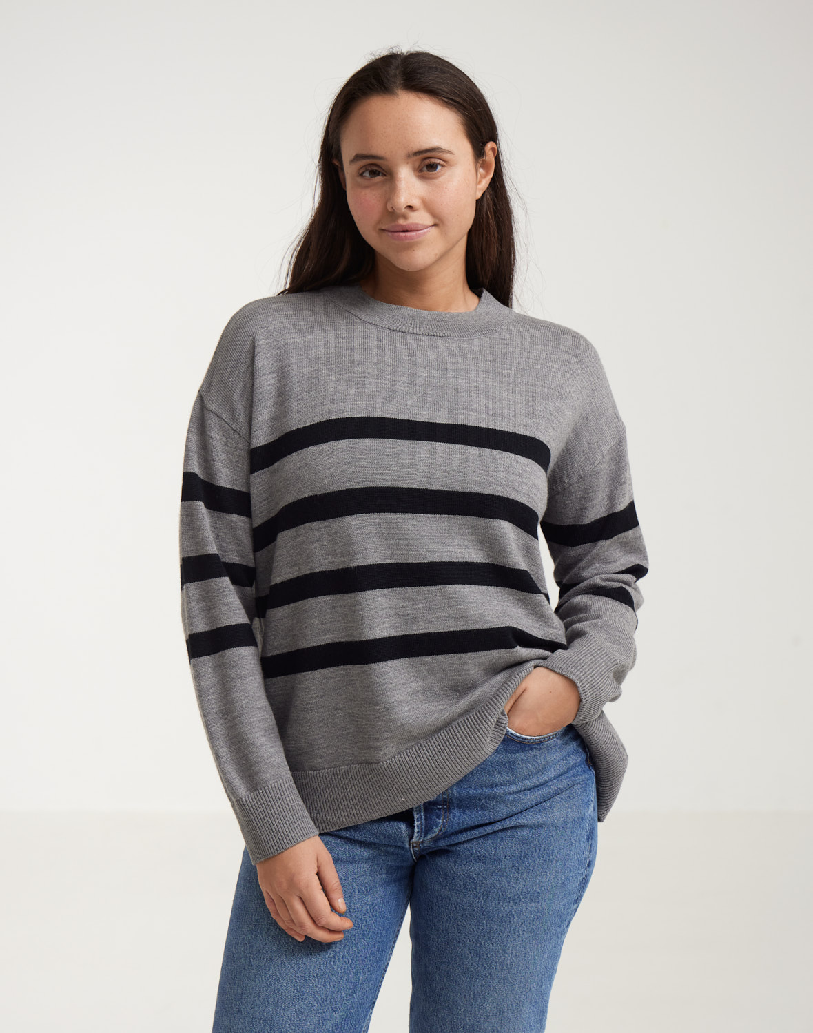 Loosefit shirt met ronde hals van merinowol voor dames