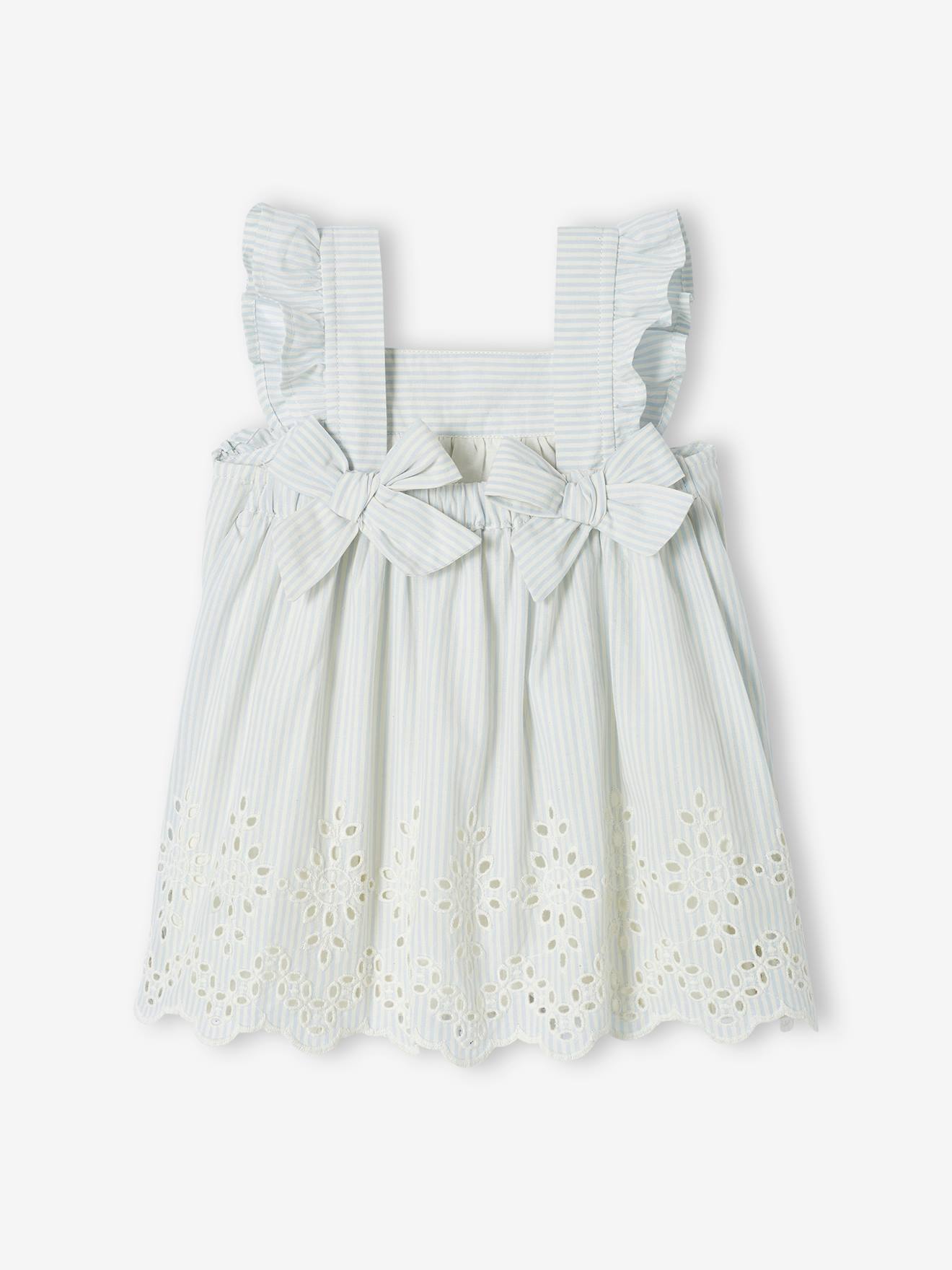 Vestido de festa azul claro para bebê com body.