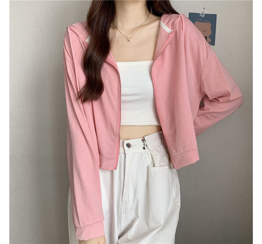 DiBi - Effen crop top met camisole / Effen hoodie met rits