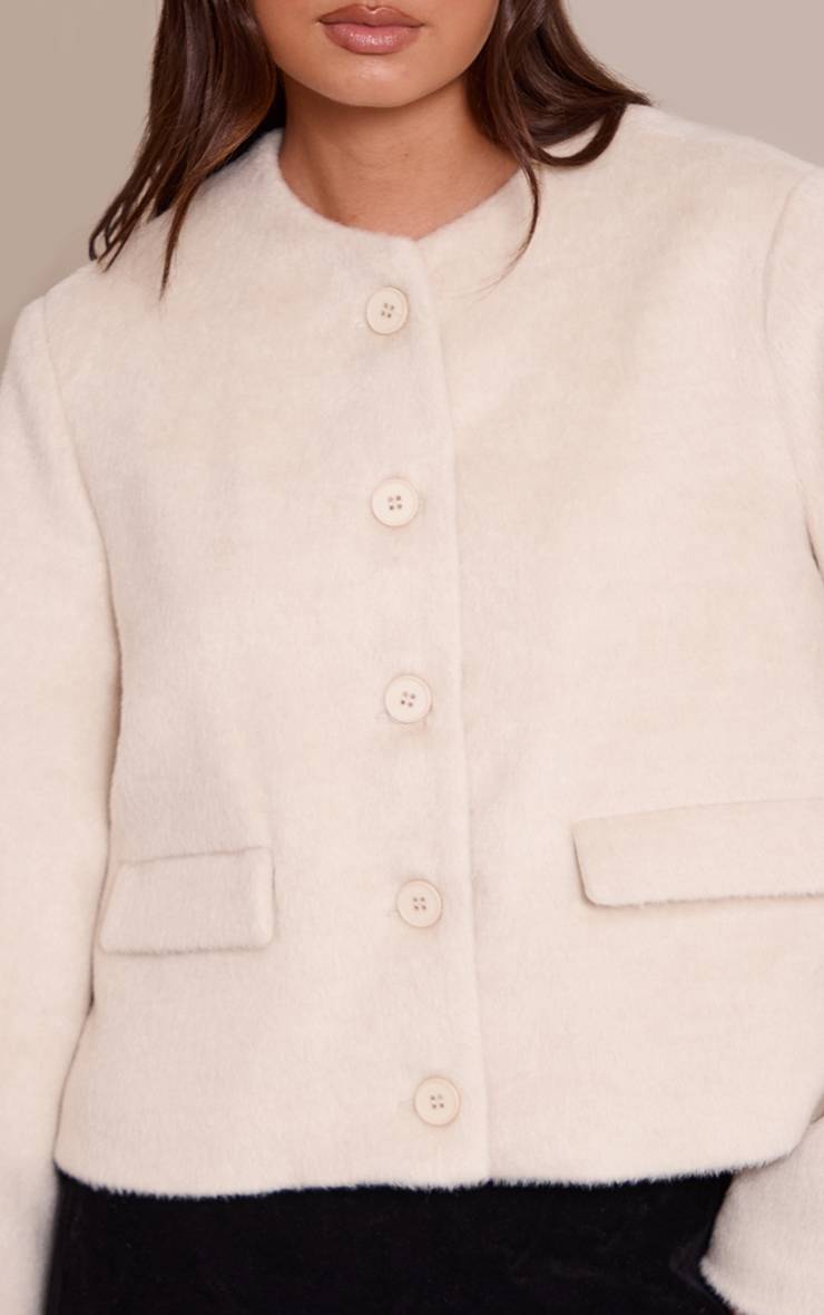 Crème Veste Cintrée En Laine Brossée À Simple Boutonnage