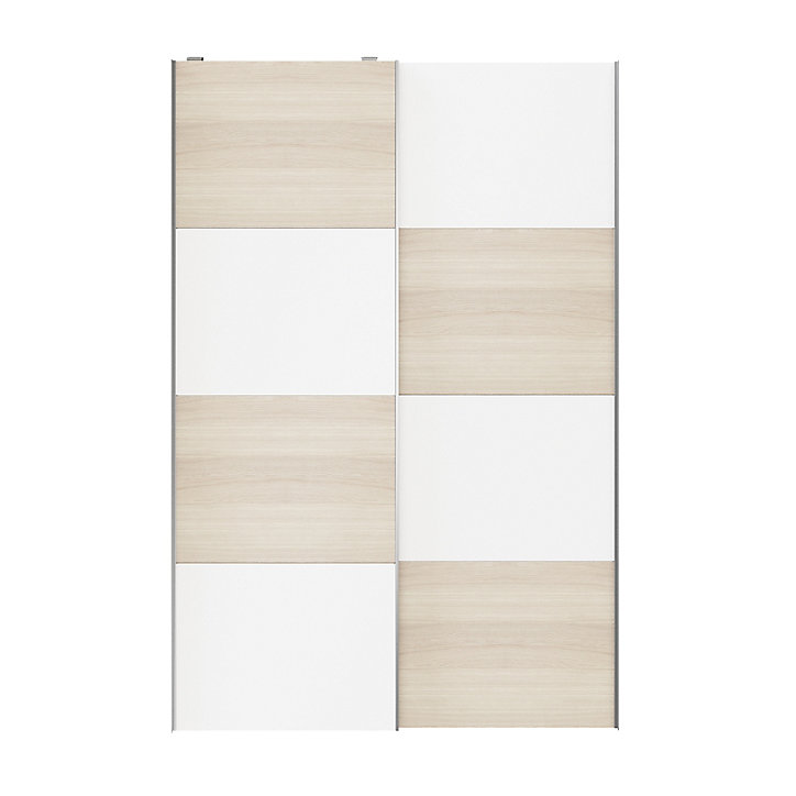 Portes de placard coulissantes 2 vantaux panneaux blancs et effet chêne GoodHome Atomia H. 225 x L. 150 x ép. 5,5 cm