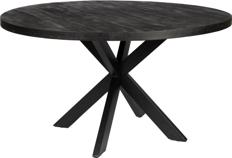 Zita Home - Ronde Eettafel - 100 cm - Zwart - Mango Hout - Metalen Onderstel - Kruispoot