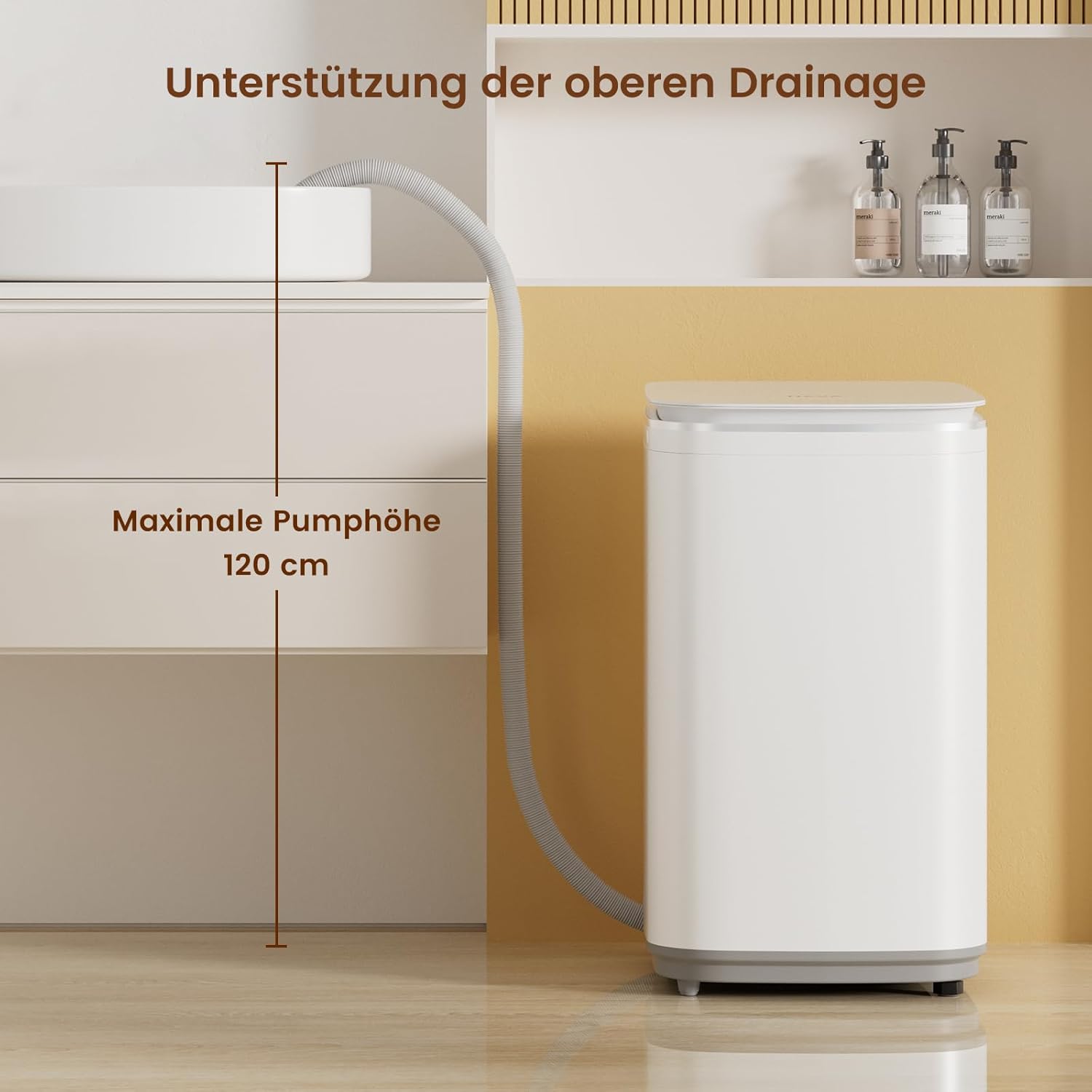 HAVA Mini Waschmaschine, 3 kg Fassungsvermögen Kleine Waschmaschine & Schleuder, Vollautomatisch mit 8 Programmen, Heißwaschfunktion & Ablaufpumpe, Platzsparend für Wohnungen, Wohnheime und Wohnmobile