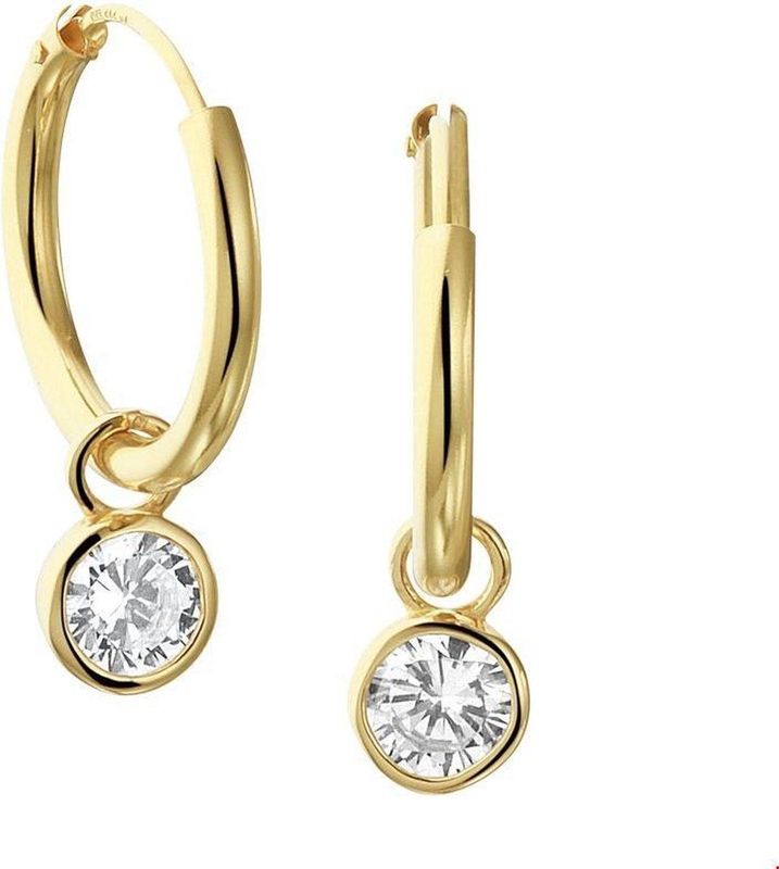 14K Geelgoud - Oorringen Met Hangers - Zirkonia - 17x1.8mm