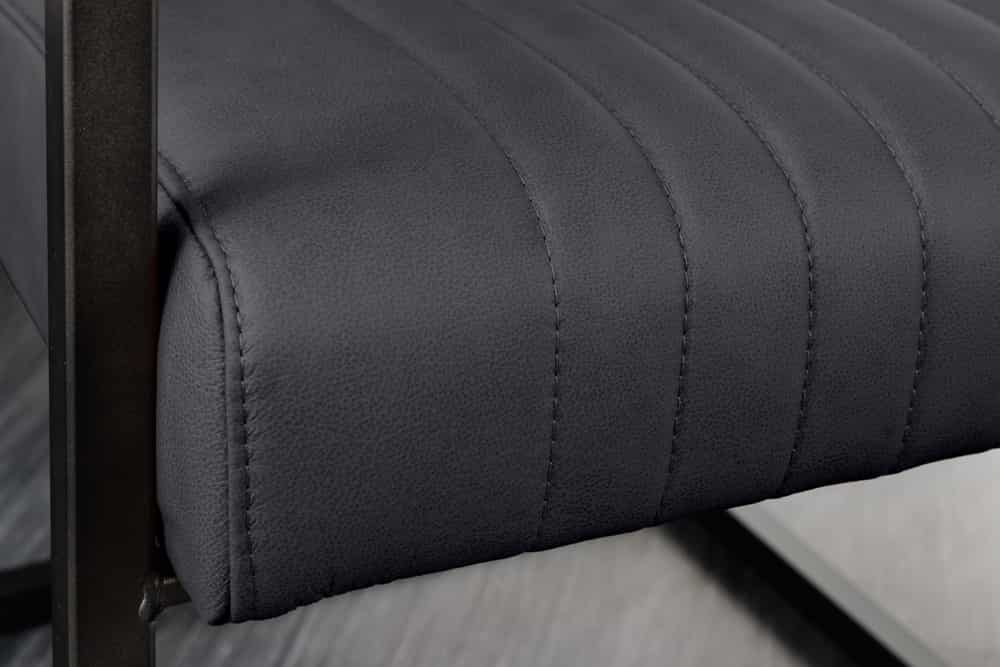 Moderner Freischwinger Stuhl BIG ASTON Echtleder schwarz Taschenfederkern Metall