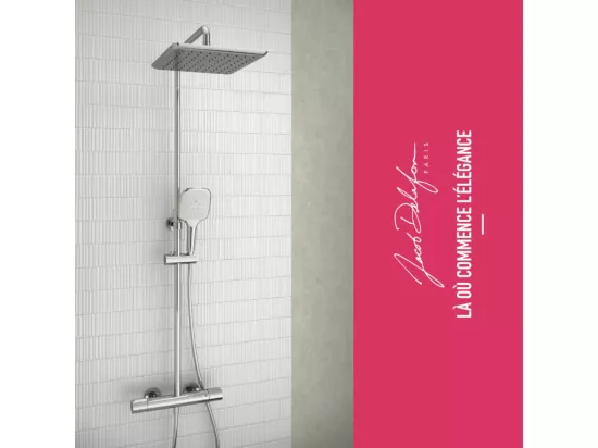 Colonne de douche thermostatique JACOB DELAFON Emma chromé + tablette de douche