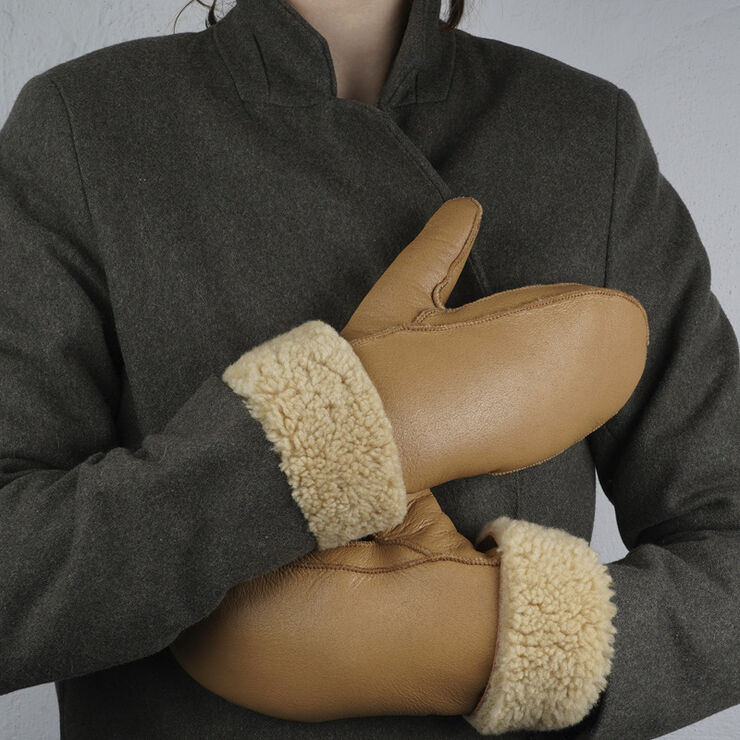 Lovelies VINSON - MITTENS - SHEEP SKIN WITH CURLY SHEARLING AROUND TH Almond / champagn