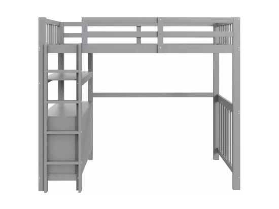 Lit mezzanine 90×200 échelle de sécurité verticale tiroirs et étagères clôture design haute sommier à lattes lit simple en pin gris