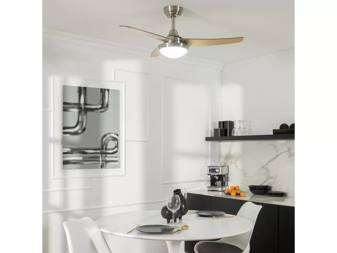 Ventilateur de Plafond Silencieux Neil Bois 107cm Moteur DC WiFi Argent
