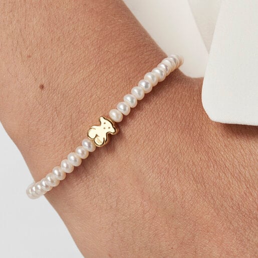 Pulseira elástica Sweet Dolls em ouro amarelo e pérolas cultivadas.