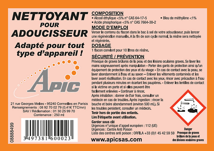 Nettoyant pour adoucisseurs d'eau universel