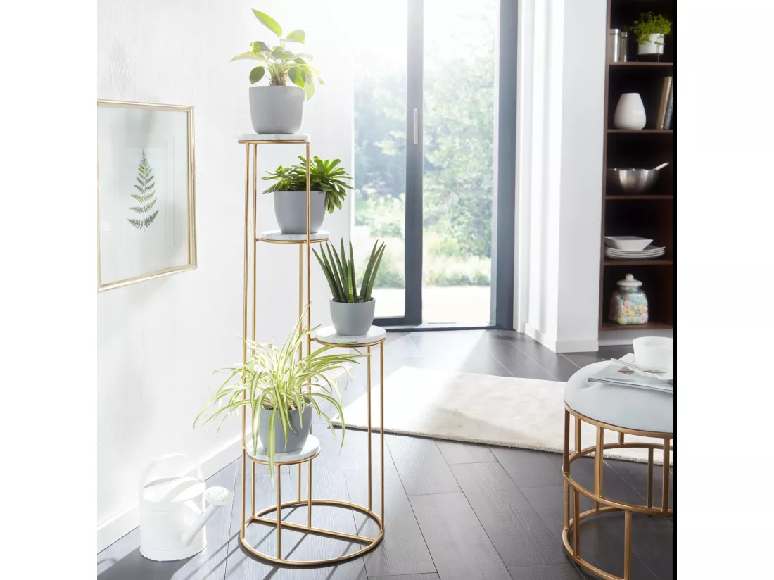 Étagère à Plantes Marbre Véritable Blanc 36,5x107,5x36,5 Support Fleurs