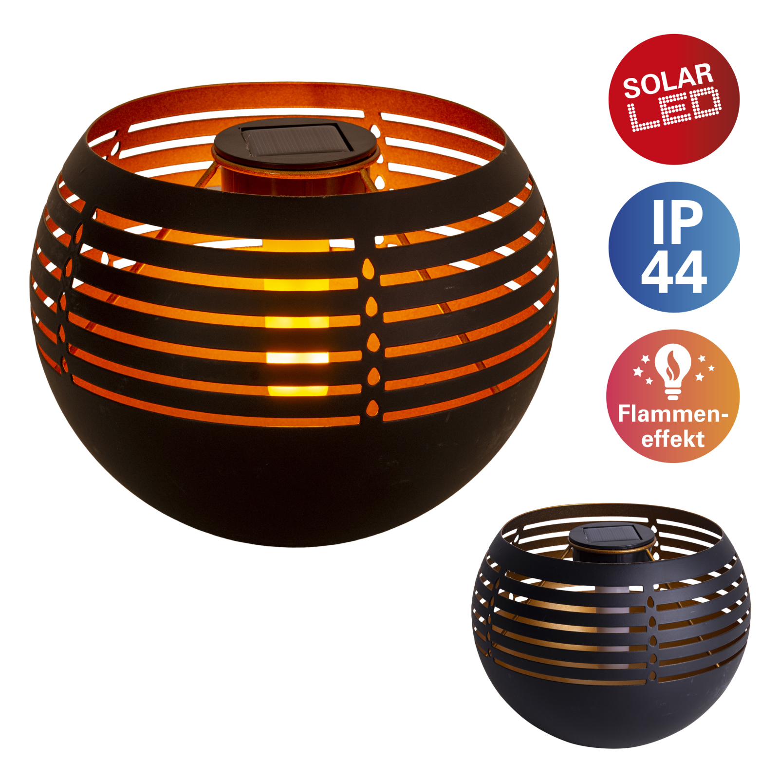 Solar-LED-Tischleuchte - schwarz-gold - 21 cm