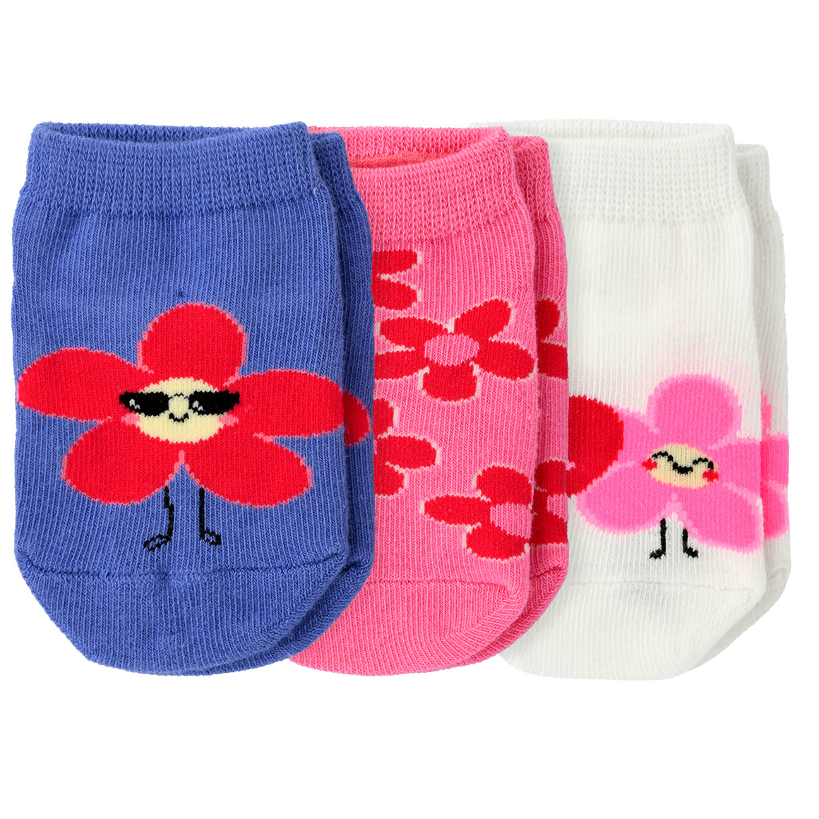 Famy 3 Paar Baby Sneaker-Socken im Set lila / rosa / weiss