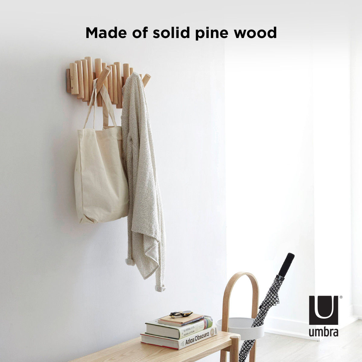 Wandkapstok Umbra Picket 5 haken naturel hout