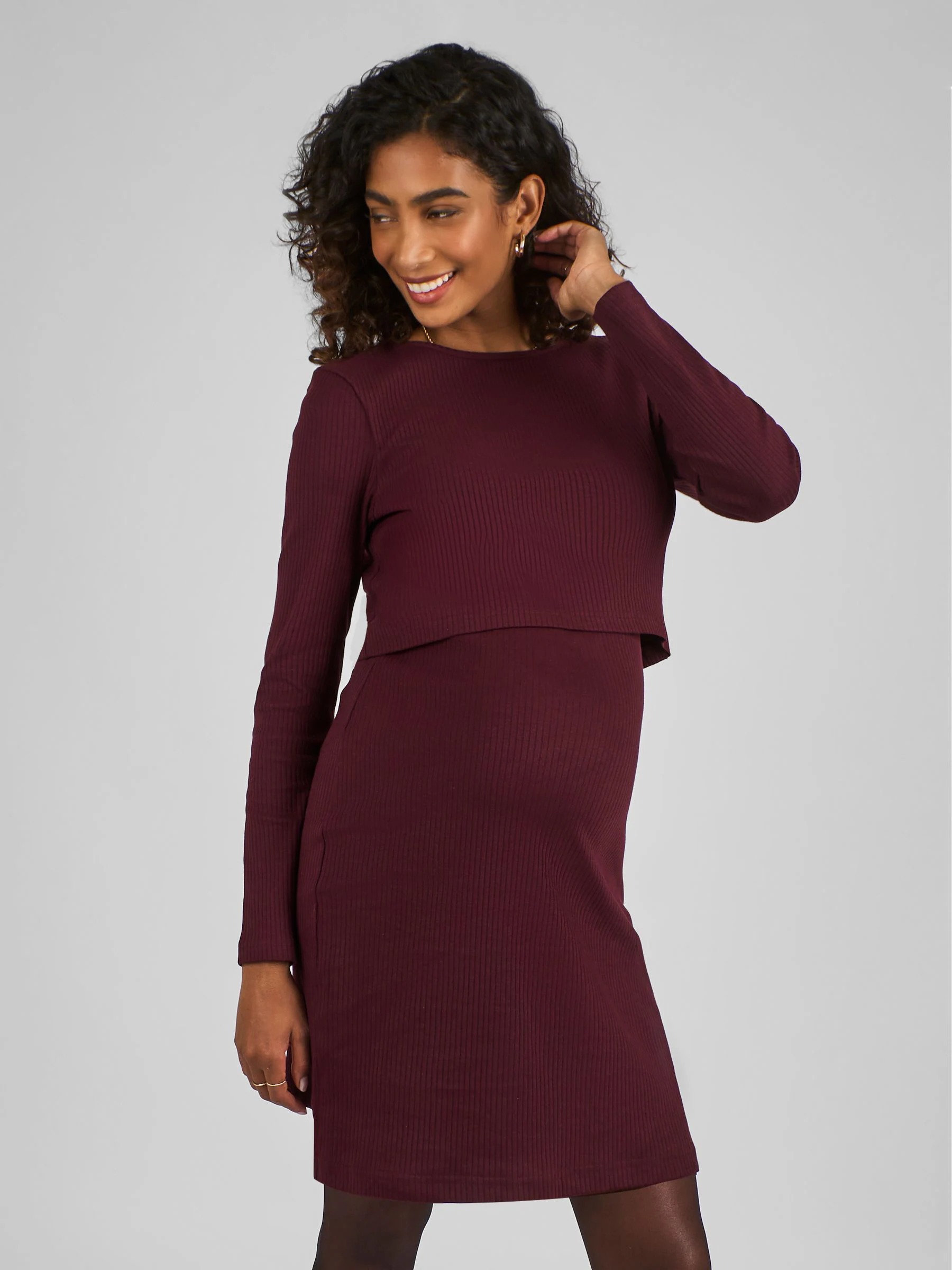 Wijnrood - JoJo Maman Bébé Ribbed Mini Maternity & Nursing Dress