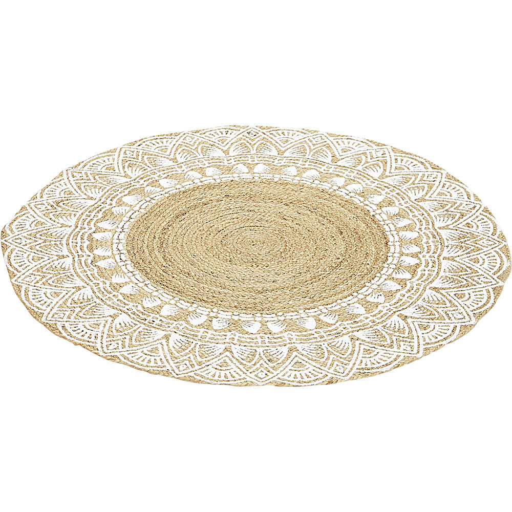 Tapis rond jute motif contour blanc