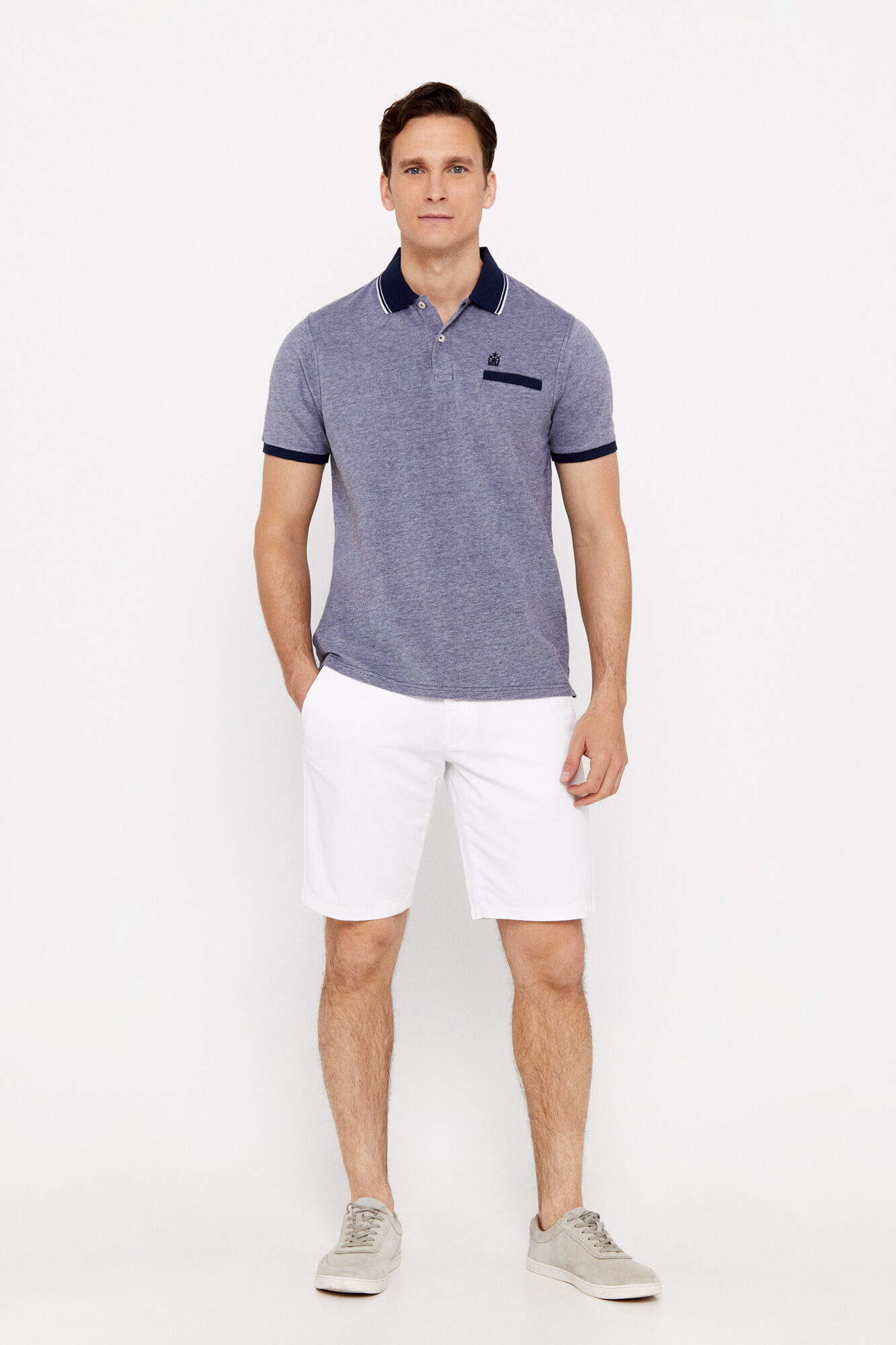 Camisa polo Oxford com gola contrastante - Azul marinho