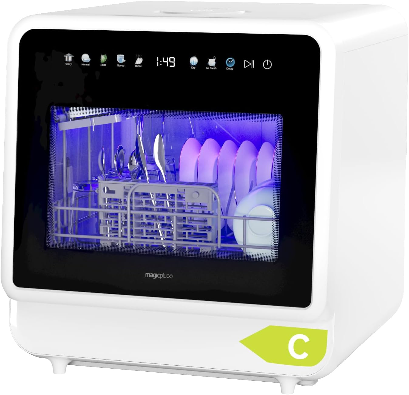 Mini Geschirrspüler ohne Wasseranschluss, Tischgeschirrspüler mit Farb-Touchscreen, Kleine Spülmaschine mit 3 Sprüharme, 5 Gedecke, 5+3 Programme, Energieklasse C