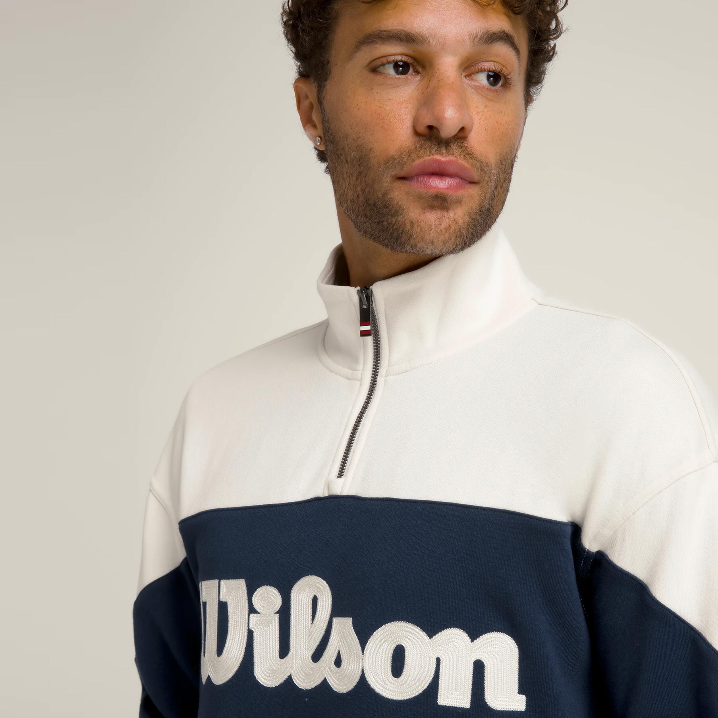 Wilson Parkside Half-Zip Sweat-shirt Hommes - Crème , Bleu Foncé