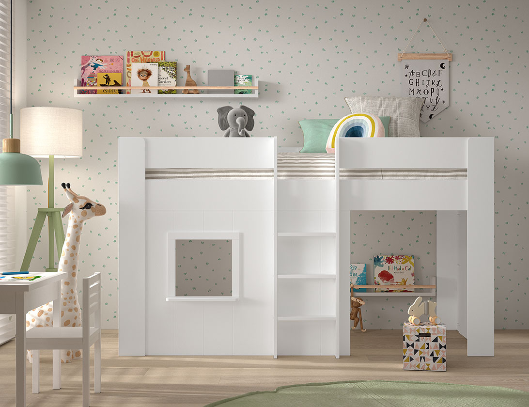 Halbhohes Spielbett RENO - weiß - 90x200 cm