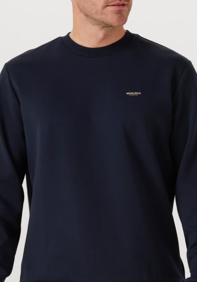 donkerblauwe woolrich trui logo interlock crewneck