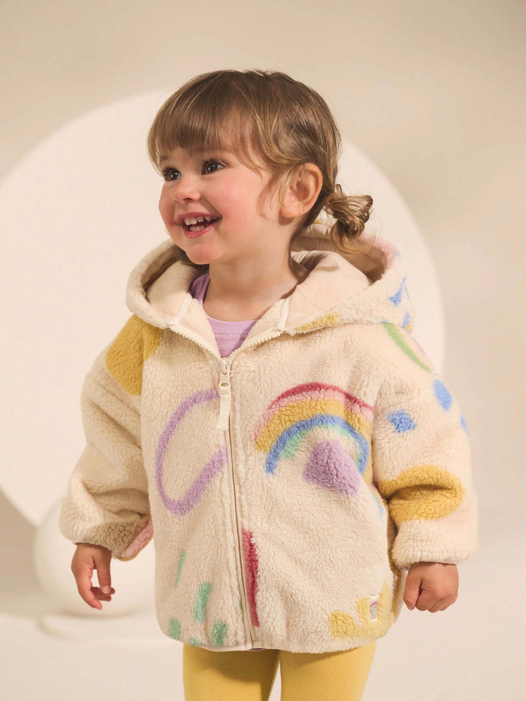 Crème tekeningetjes print - Fleece met ritssluiting (3mnd-7jr)