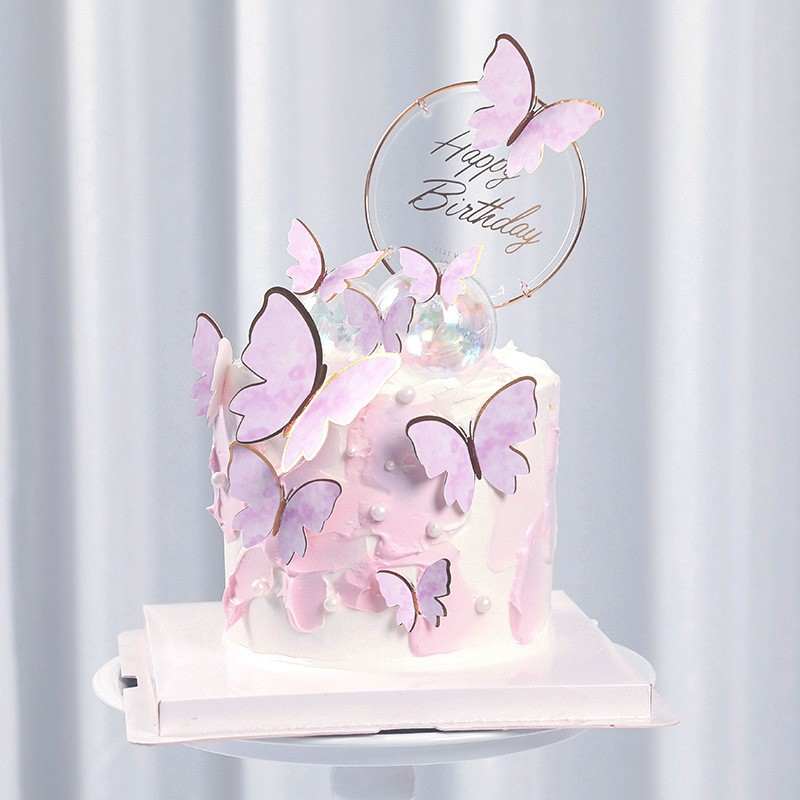 (10-tlg. Set) Kuchenstecker Schmetterling Tortenstecker Topper Dekoration für Torten / Kuchen - Lila / Gold / Style 1