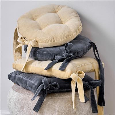 Galette de chaise ronde en velours - Lot de 2