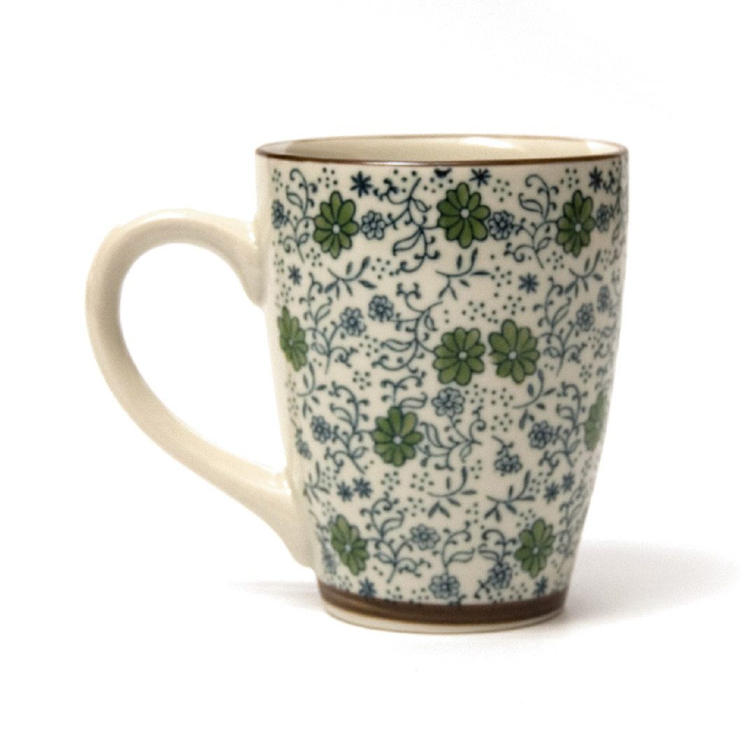 Tasse Gordes 'Blüte', grün, weiß, H 12 cm, Ø 9,5 cm zu 4,80