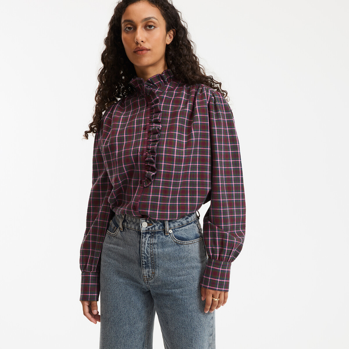 COLEÇÕES LA REDOUTE<br>Geruit hemd met Victoriaanse kraag, Assinatura CHARLÈNE