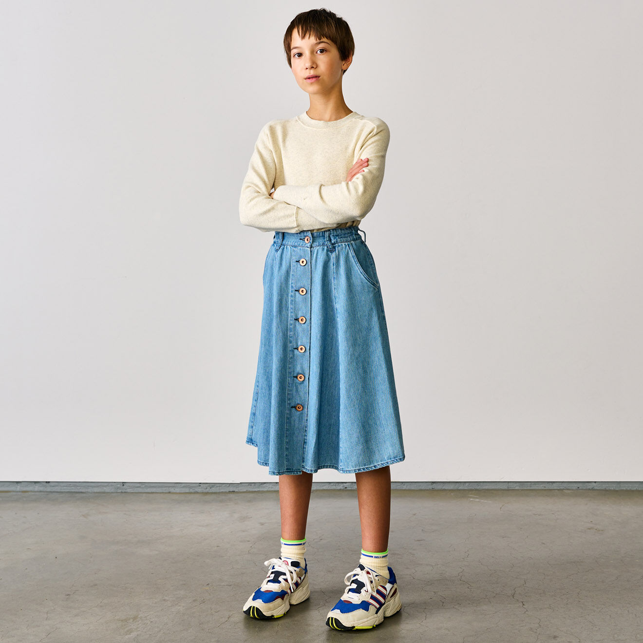 Bellerose Jupe midi en Coton léger Alicia boutonnée bleu denim
